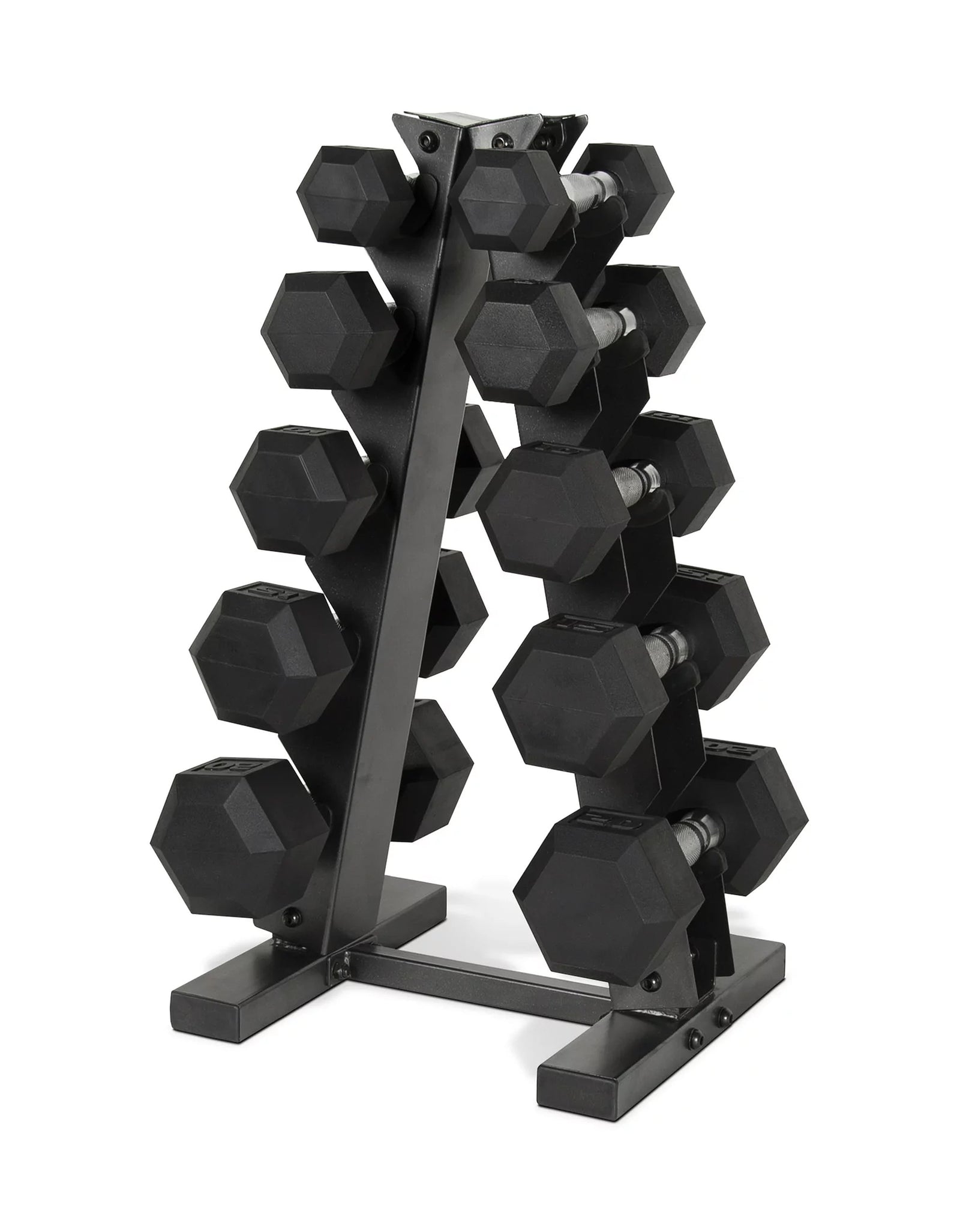 150 Lb. Coated Hex Dumbbell Weight Set, 5-25 Lb. with White Rack