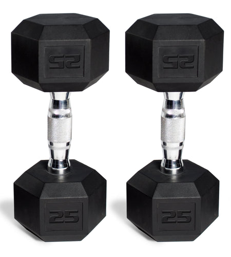 150 Lb. Coated Hex Dumbbell Weight Set, 5-25 Lb. with White Rack