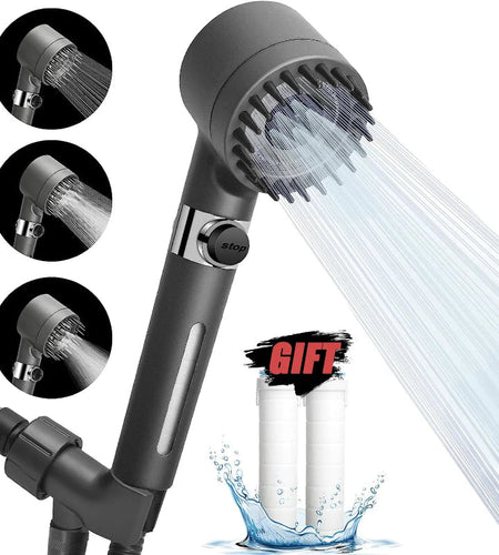 PureFlow High-Pressure Shower Head – 3-Mode Adjustable Spray with Massage Brush Filter for Ultimate Bathroom Relaxation