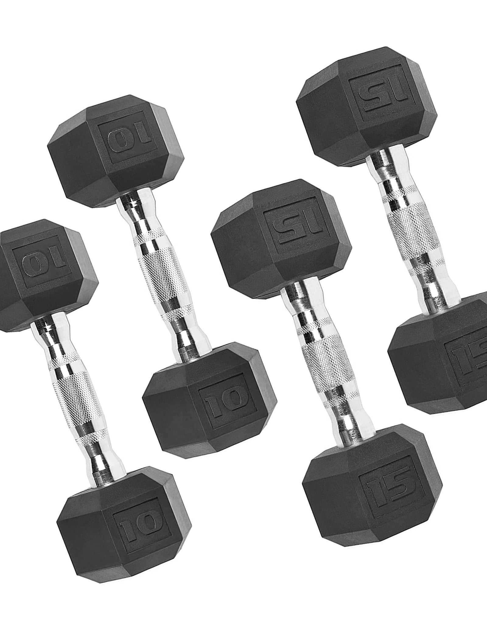150 Lb. Coated Hex Dumbbell Weight Set, 5-25 Lb. with White Rack